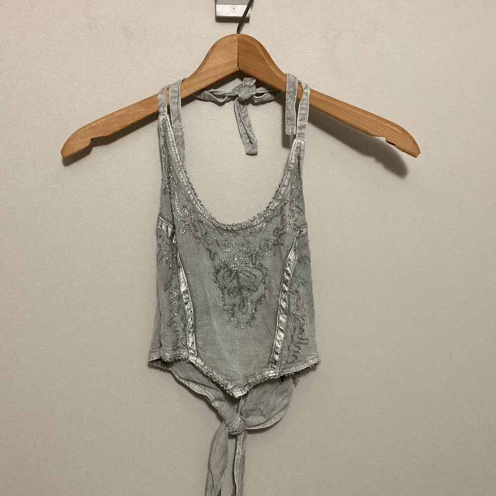Embellished Light Gray Crop Tank Top